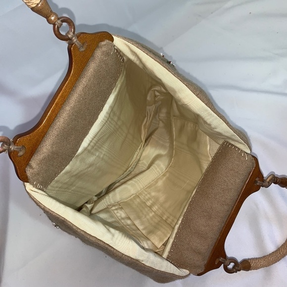VINTAGE Handmade Wool Top Handle Tote Handbag Embroidered Detail - Picture 7 of 10